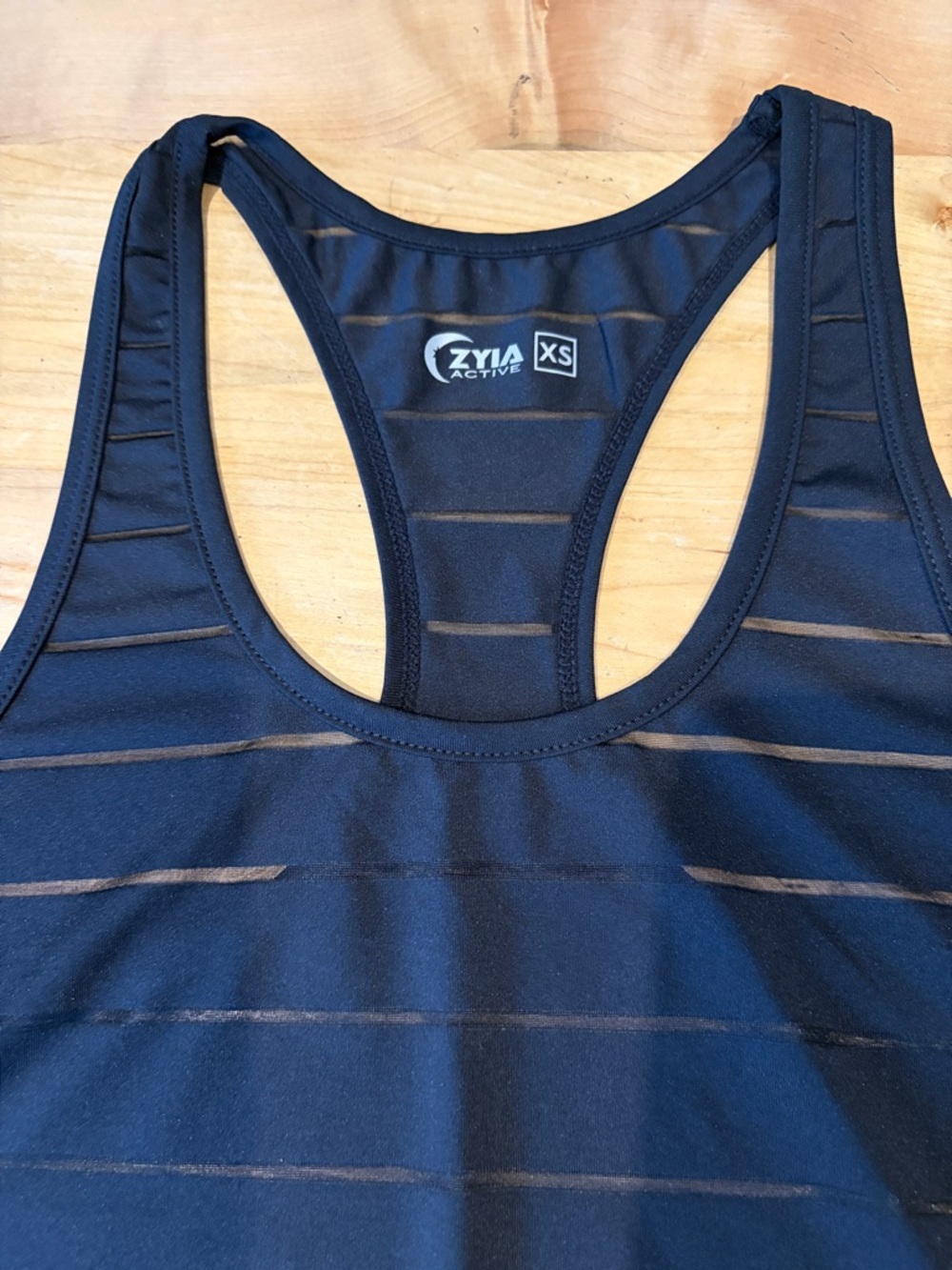 ZYIA Active Black Sheer-Stripe Racerback Tank Sz XS